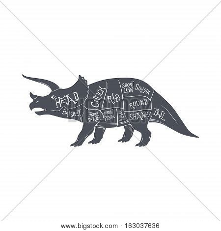 Dinosaurs illustration with cut scheme on white background. Vector illustration