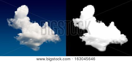 White cloud cut-out mask. Closeup blue sky.
