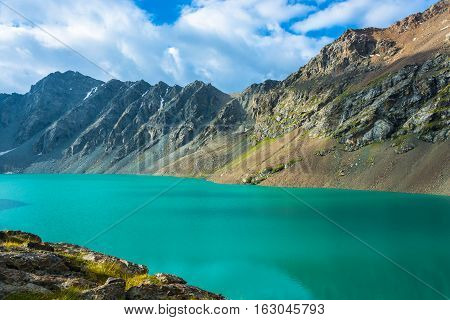 Landscape With Mountain Lake Ala-kul, Kyrgyzstan.
