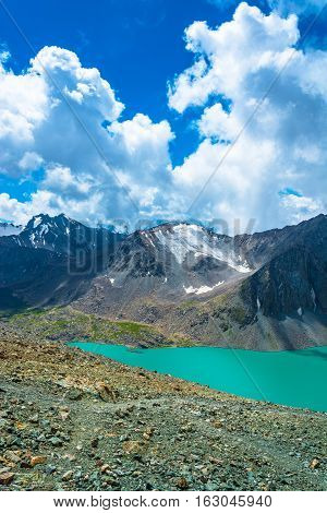 Landscape With Mountain Lake Ala-kul, Kyrgyzstan.
