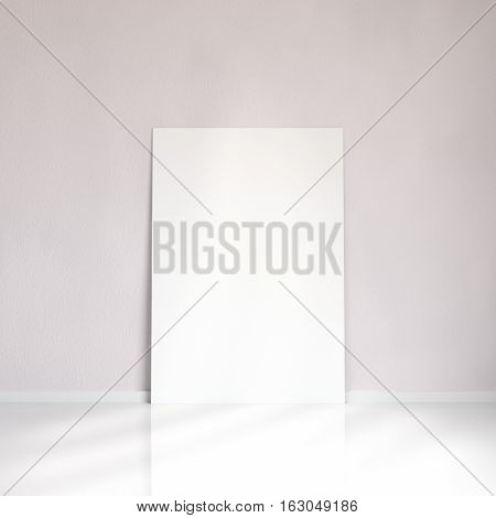 Realistic blank picture frame near the wall, 3D rendering