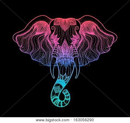 Head of a elephant line art boho design. Illustration of Indian God Ganesha. Vector sketch