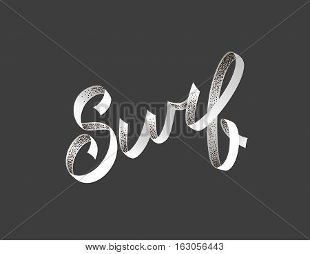 Surfing logo. Surf calligraphy, typography element, t-shirt graphics. Vector vintage illustration. Volumetric letters
