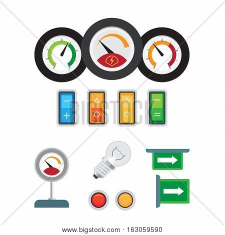 Tachometr, speedometer and fuel sensor icons set. Machine parts vector illustration