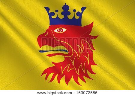Flag of Scania is the southernmost province of Sweden. 3d illustration