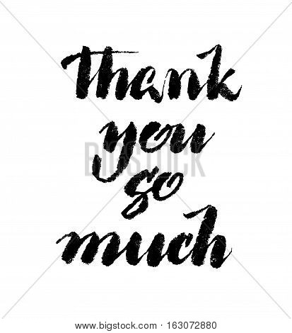 Thank you card. Hand drawn brush pen lettering written with brush. Black calligraphy letters on white background. Vector illustration stock vector.
