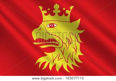 Flag of Scania is the southernmost county of Sweden. 3d illustration