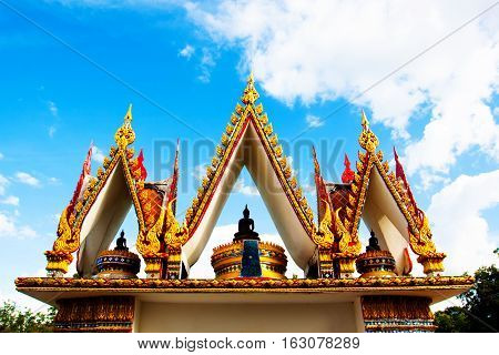 Beautiful Wat Thai golden temple Photharam Ratchaburi Thailand