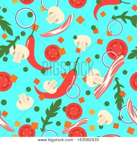 Seamless pattern with food slices. Vector design elements. Flat style