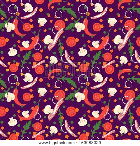 Seamless pattern with food slices. Vector design elements. Flat style. Background
