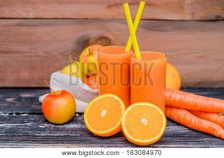 Fruit juice with orange, carrots and ginger