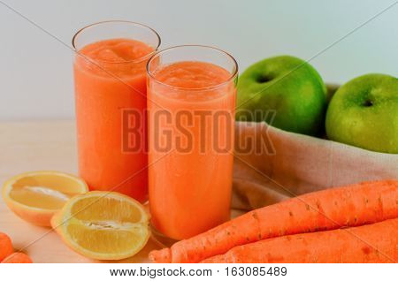 Fruit juice with orange, carrots and ginger