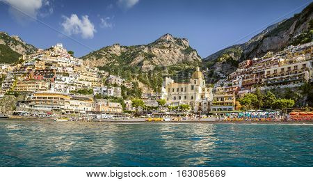 Panorama of Positano town Amalfi coast Italy
