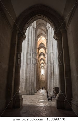 ALCOBACA, PORTUGAL - OCTOBER 16, 2015: The Alcobaca Monastery is a Mediaeval Roman Catholic monastery located in the town of Alcobaca Portugal
