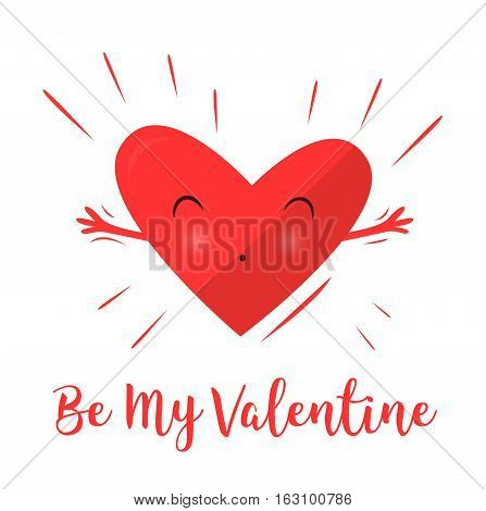 Hearts hugging and happy. Declaration of love. Happy Valentine's Day. Pretty heart. Vector illustration .