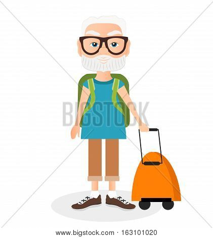 Grandfather With A Packsack Travel. Travelling With The Knapsack. Vector Illustration Eps 10 Isolate