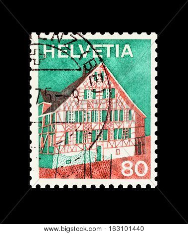 SWITZERLAND - CIRCA 1973 : Cancelled postage stamp printed by Switzerland, that shows Ermatingen house.
