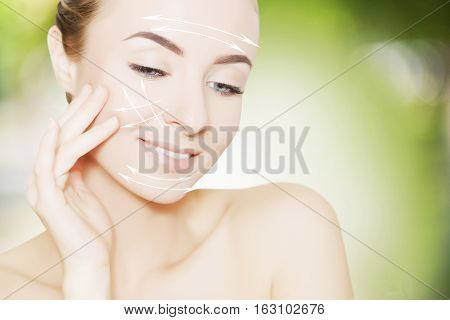 renovating skin concpet. woman face portrait with lifting marks