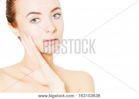 renovating skin concpet. woman face portrait with lifting marks