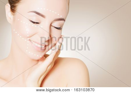 renovating skin concpet. woman face portrait with lifting marks