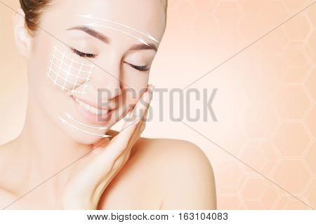 renovating skin concpet. woman face portrait with lifting marks