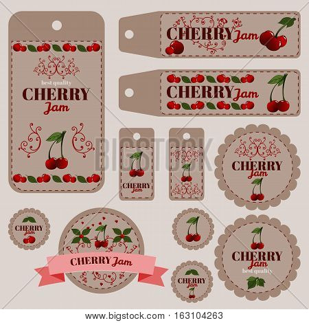 A bunch of labels for jams with cherry