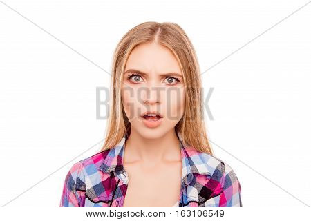 Portrait Of Shocked Young Blonde Woman With Opened Mouth
