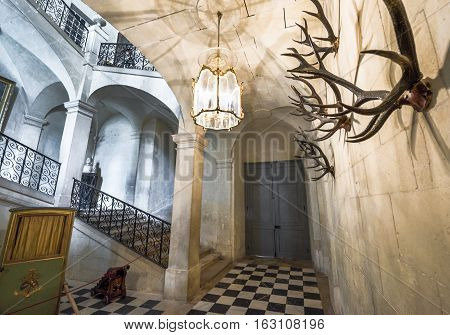 Rigny-Usse, France - June 2016: the interior of Usse castle