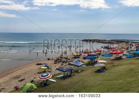 People On Early Morning Beach At Scottburgh In  South Africa
