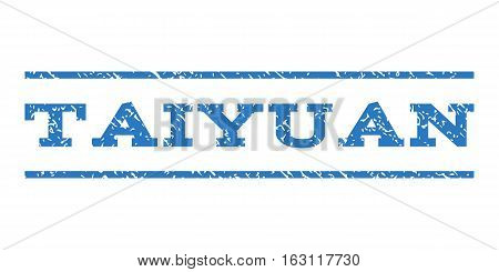 Taiyuan watermark stamp. Text caption between horizontal parallel lines with grunge design style. Rubber seal stamp with dirty texture. Vector smooth blue color ink imprint on a white background.