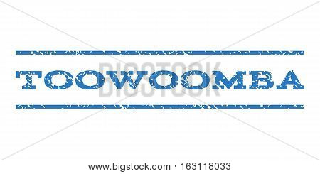 Toowoomba watermark stamp. Text caption between horizontal parallel lines with grunge design style. Rubber seal stamp with dirty texture. Vector smooth blue color ink imprint on a white background.
