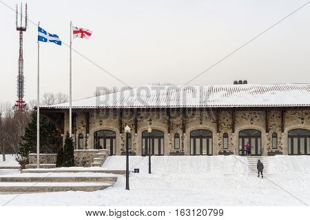 Montreal CA - 15 December 2016: Mont-Royal Chalet located near the summit of Mount Royal in Montreal.