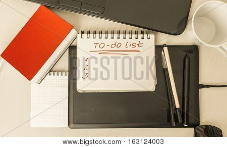 notebook for notes lying on the office desk