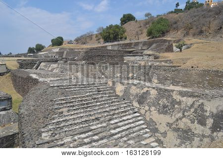 Ruins at the pre-Columbian archeological site of Cholula in the state of Puebla, Mexico