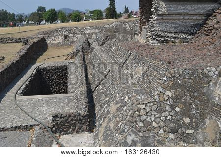 Ruins at the pre-Columbian archeological site of Cholula in the state of Puebla, Mexico