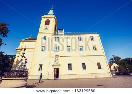 Vienna, Austria - 15 October, 2016: Tousists Visit St. Josefskirche At Kahlenberg In Vienna, Austria