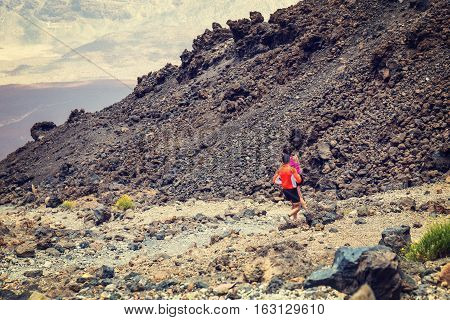 El Teide, Tenerife, June 06, 2015: Unidentified People Runs From The Top Of El Teide Volcano, Teneri
