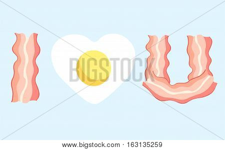Bacon and eggs I love You Valentine's Day illustration.