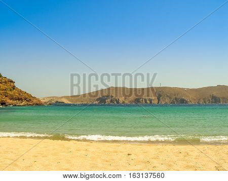 Ftelia Beach In Mykonos Aegean Sea In Greece