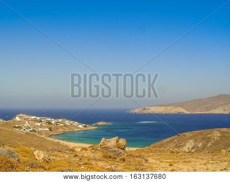Ftelia Beach Under The Blue Sky In Mykonos, Greece