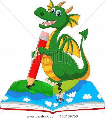 Vector illustration of Cartoon dragoon drawing a book
