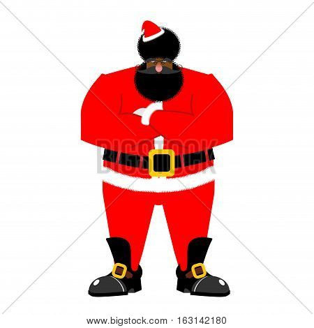 Grumpy Black Santa. Angry African Claus. Irate Christmas Aframerican. Bad Guy For New Year. Xmas Tou