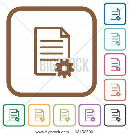 Document setup simple icons in color rounded square frames on white background