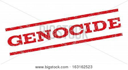 Genocide watermark stamp. Text tag between parallel lines with grunge design style. Rubber seal stamp with unclean texture. Vector red color ink imprint on a white background.