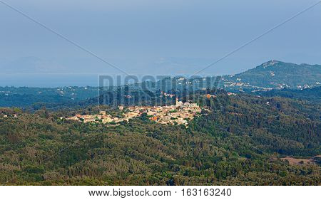 View on Varipatades village from Pelekas village, Corfu, Greece