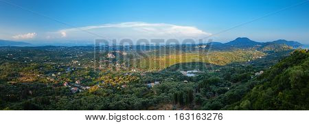 Panoramic view of the eastern part of Corfu island from Pelekas village, Greece
