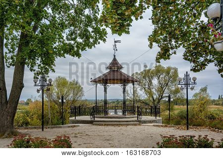 Autumn park in Trostianets, Ukraine. Autumn landscape.