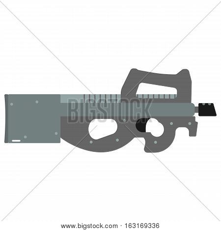 Submachine gun security and military weapon. Metal automatic gun. Criminal and police firearm vector illustration isolated on white.