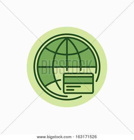 Global payment green icon. Vector credit card online payment colorful symbol
