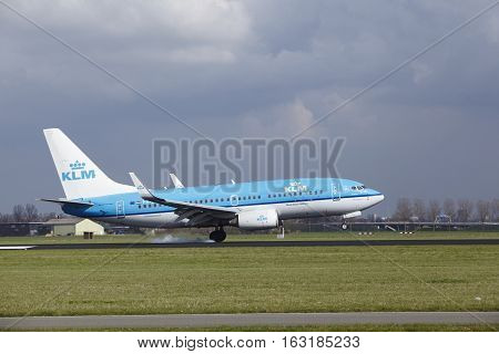 Amsterdam Airport Schiphol - Klm Boeing 737 Lands